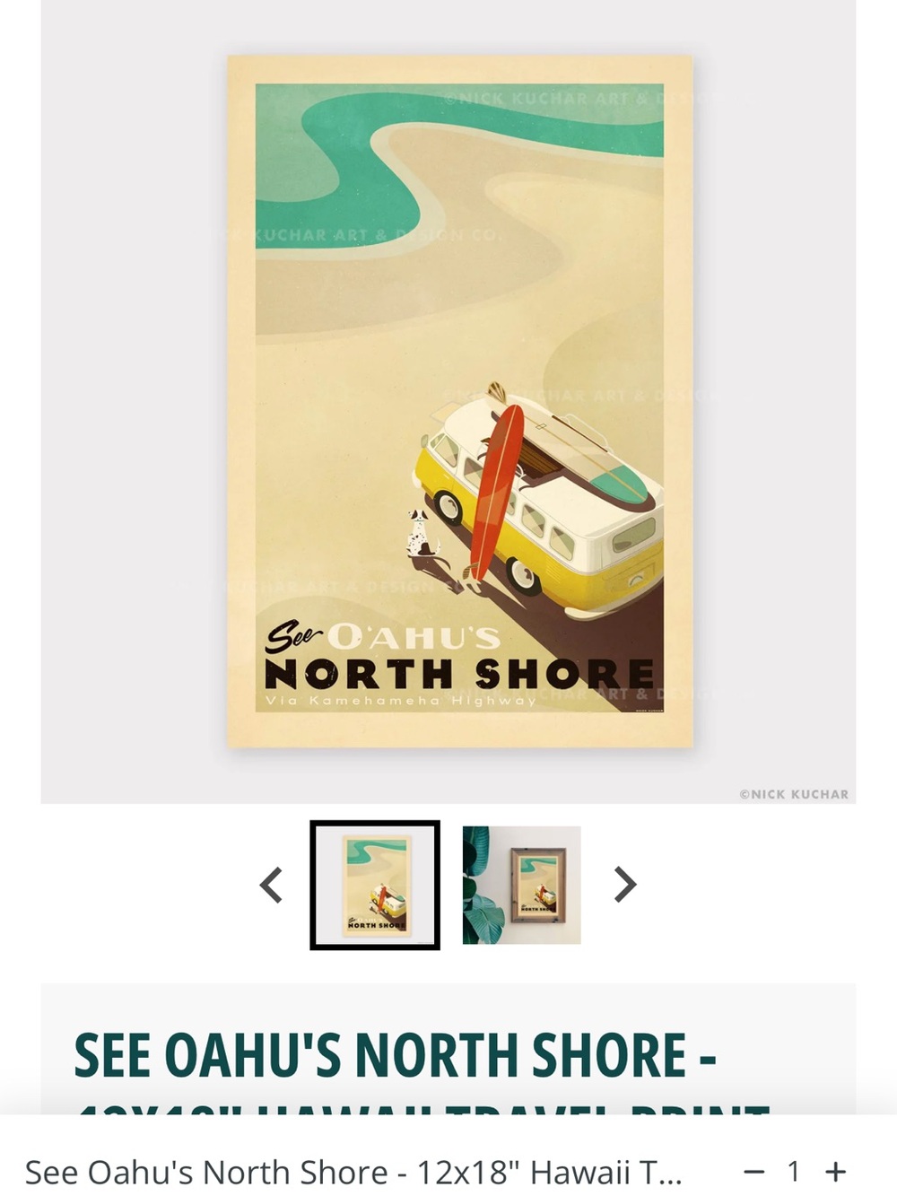 Nick Kuchar See Oahu's North Shore Travel Art Print - Yellow — FRAMED